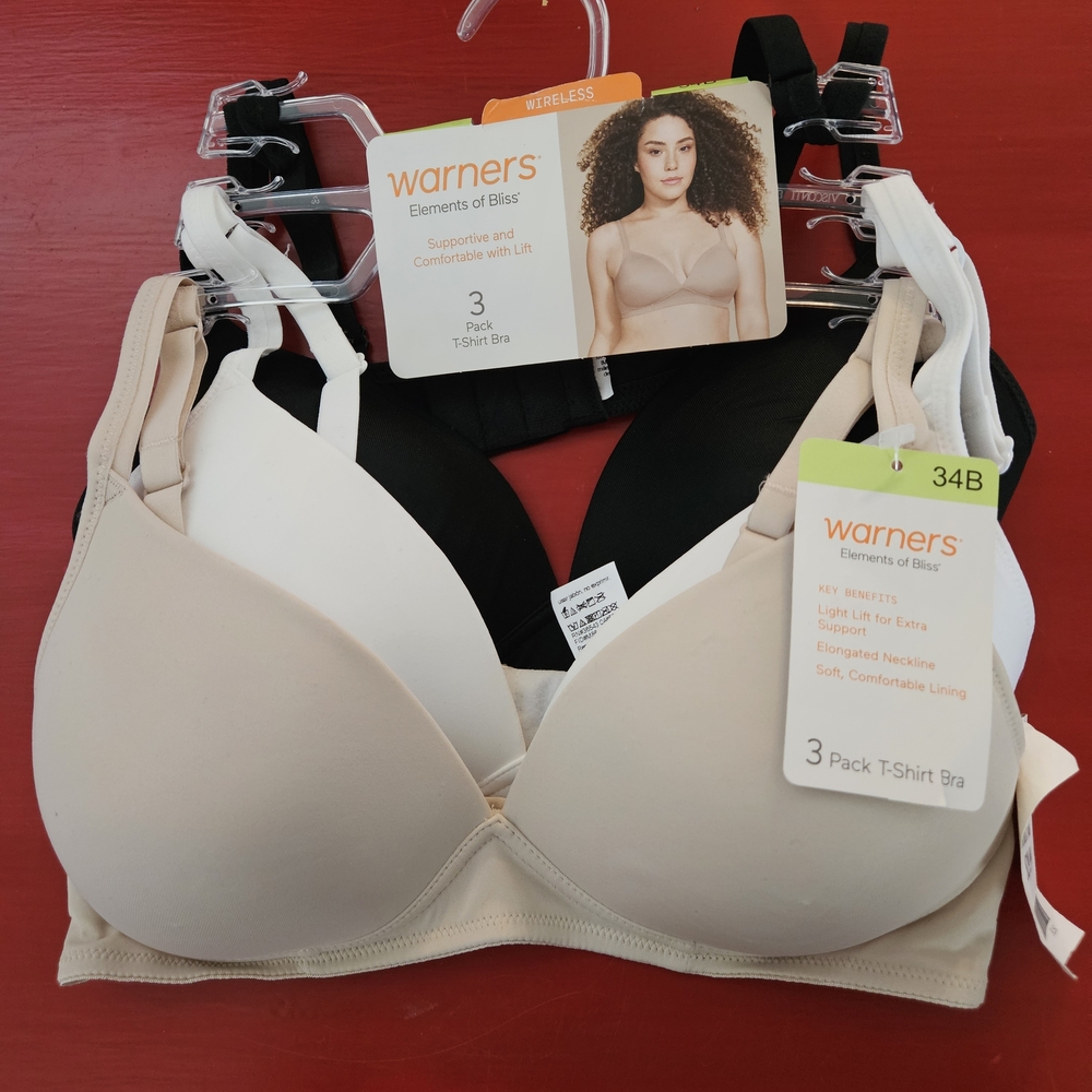 Warner's Wireless T-Shirt Bra Set - Beige, Black, White